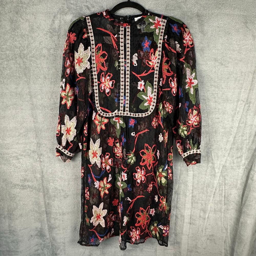 Sui By Anna Sui Dress Womens XS Black Lace Floral Long Sleeve Whimsygoth Cottage - Picture 2 of 16